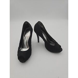 Lulu Townsend Black Platform Fabric‎ Open Toe Heel Shoes Women Size 5